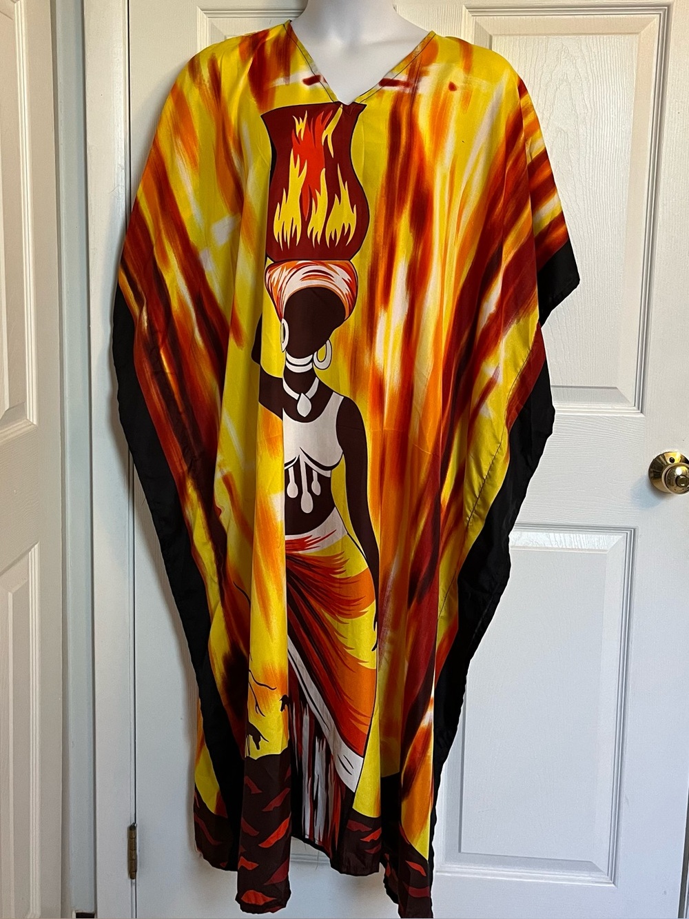 Gypsie Blu Fire Silhouette African Art Caftan Dress OS